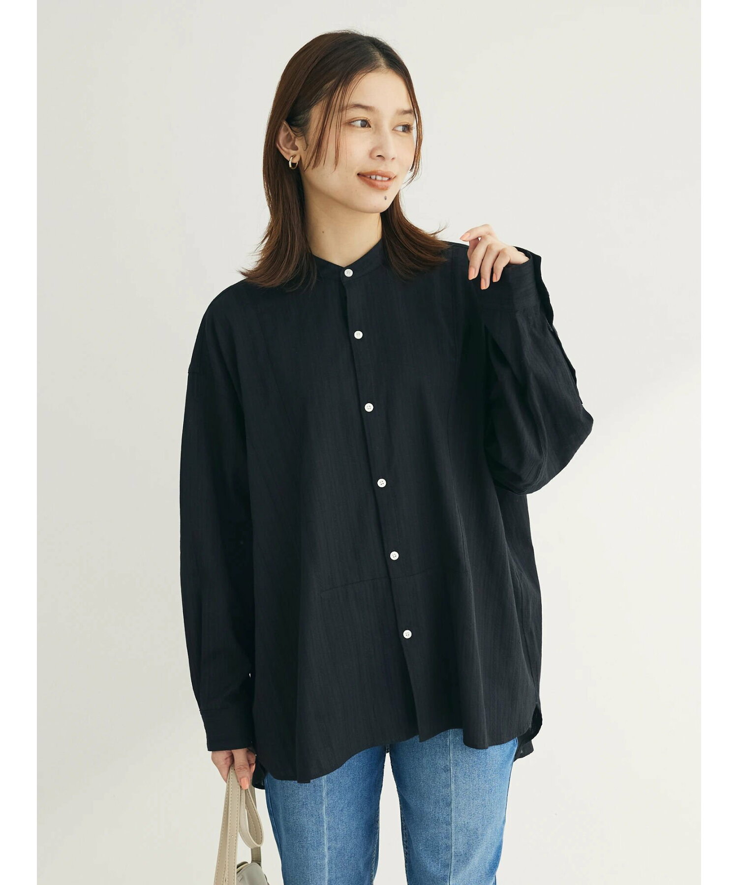 カラミバンドカラーシャツ 24SS/レディース/長袖/綿100%/春